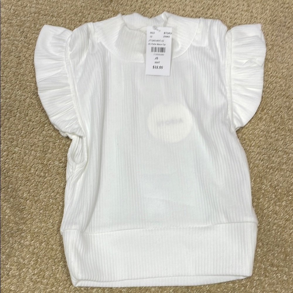 White Ruffle Sleeve Top- Size Junior Small
